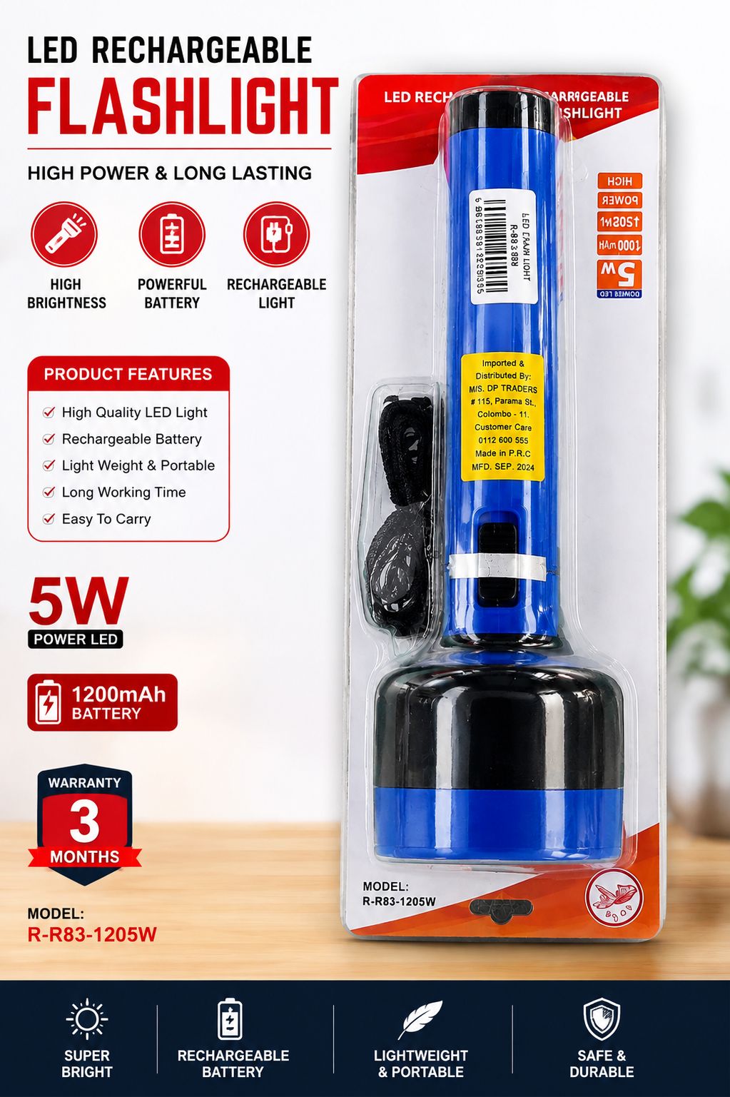 R-R83-1203 LED Rechargeable light